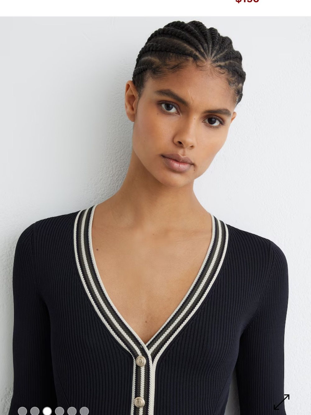 Reiss Gaia navy V-Neck Pleated Long-Sleeve Midi Dress - Picture 3 of 10
